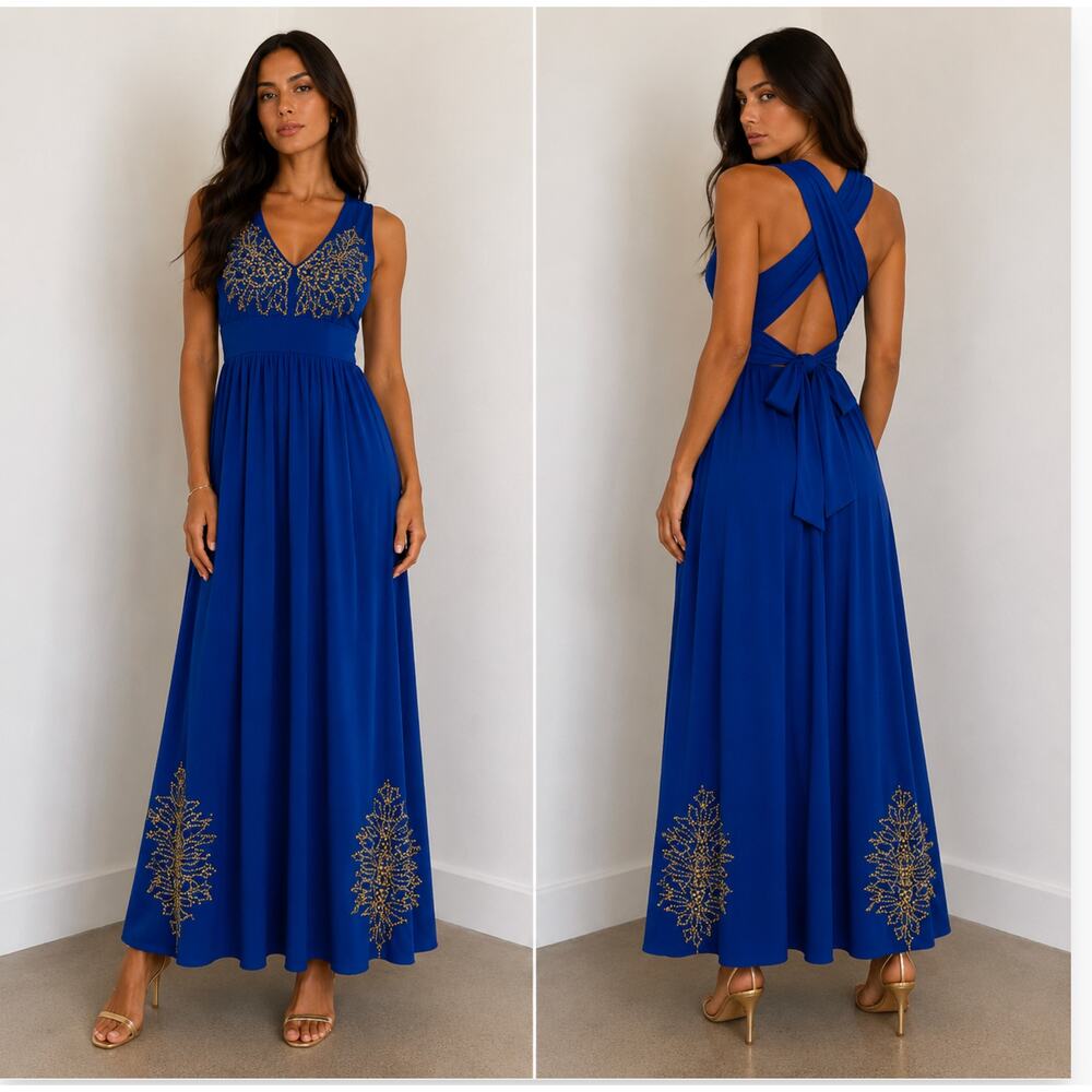 Tracy Reese Silk beaded blue maxi dress